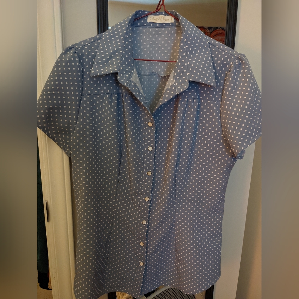 Retro Short Sleeve Polka Dot Blouse